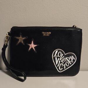 Victoria's Secret Black Wristlet with Star and Heart Design